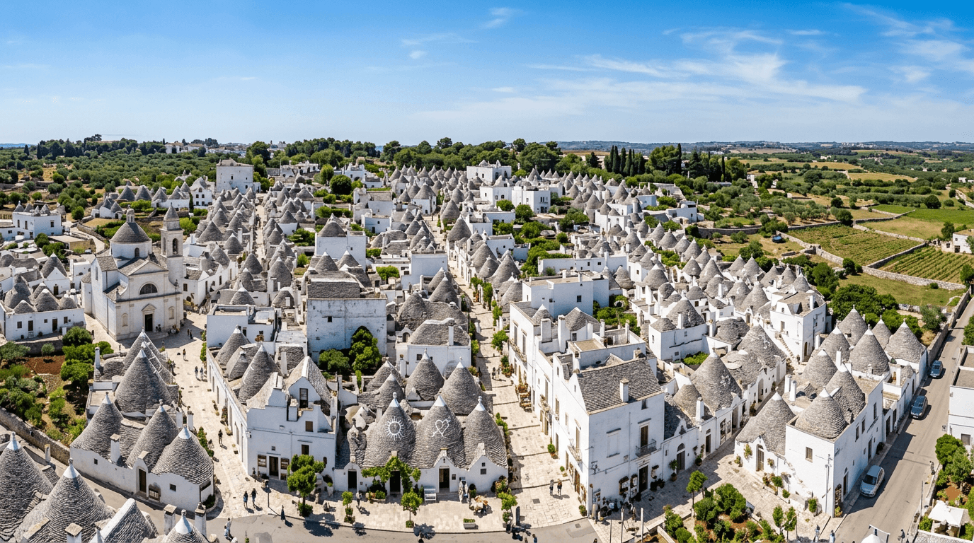 Aerial view of Alberobello trulli, Puglia, Italy